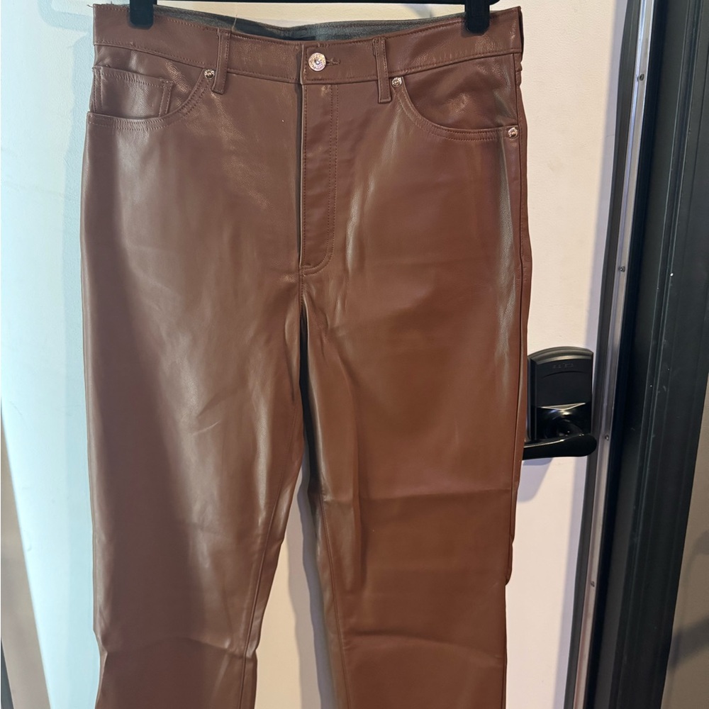 Express High-Rise Brown Leather Pants